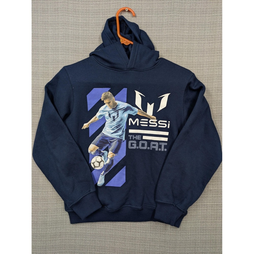 Messi Collection Hoodie Boys 8 Blue Fleece Pullover Soccer GOAT Graphic